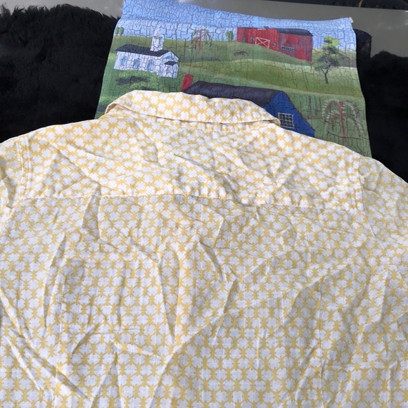 J. Crew Yellow White Long Sleeves Button Down Up Fitted Blouse S Small Circles - Picture 11 of 15